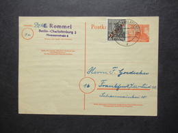Berlin (West) 1949 GA P 4a Mit Zusatzfrankatur Rotaufdruck Als Fern PK Berlin - FFM Absender Dr. W. Rommel - Cartes Postales - Oblitérées