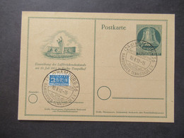 Berlin (West) 1951 Sonderpostkarte Einweihung Des Luftbrückendenkmals Ganzsache P 24 SSt Hamburger Tennisgilde - Postcards - Used