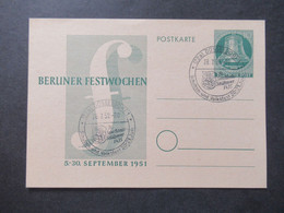 Berlin (West) 1951 Sonderpostkarte Berliner Festwochen Ganzsache P 26 SSt Düsseldorf 1 Sebastianus Schützenver. Volksfes - Cartes Postales - Oblitérées