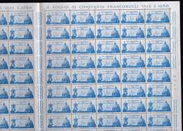 1959 Italia Repubblica PATTI LATERANENSI 100 Valori In Doppio Foglio Di 50 MNH** LATERAN PACTS Double Sheet - Hojas Completas