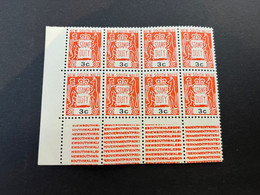 (stamp 19-10-2022) Mint - Australia - Stamp Duty (bloc Of 8 With Tab) 1 Cent Green & 3 Cents Orange - Fiscale Zegels