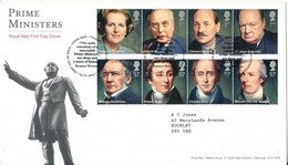 Great Britain FDC 14-10-2014 Prime Ministers Complete Set Of 8 In 2 Stripe Of 4 With Cachet - 2011-2020 Em. Décimales