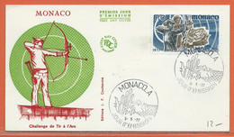 SPORT TIR A L'ARC MONACO LETTRE FDC DE 1977 - Bogenschiessen