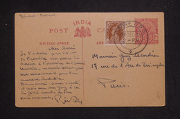 INDES ANGLAISES -Entier Postal + Complément De Indore Pour Paris En 1938 - L 132901 - 1911-35 King George V