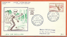 SPORT PETANQUE FRANCE LETTRE FDC DE 1958 - Boule/Pétanque