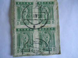 GREECE POSTMARK  ON PAPERS  BLOCK OF 4  ΑΜΑΛΙΑΣ 1926 - Marcofilie - EMA (Printer)