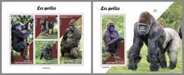 CENTRALAFRICA 2022 MNH Gorillas Gorilles M/S+S/S - IMPERFORATED - DHQ2241 - Gorilla's