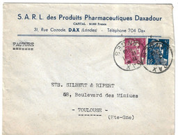 DAX Landes Lettre Entête Produits Pharmaceutiques DAXADOUR Gandon 5F Bleu 3 F Violet Yv 806 719B Tf Facture Ob 1948 - Brieven En Documenten
