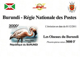 BURUNDI 2011 Mi 2012B BIRDS LESSER FLAMINGO MINT IMPERFORATED MINIATURE SHEET ** - Flamants