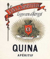 Etiquette // Chomo// VINS Et SPIRITUEUX, Liqueurs Et Sirops, QUINA APÉRITIF, B Et CAPOË 10 X 11,7 Cm, Dorée Années 20-30 - Alcoholen & Sterke Drank