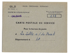 Chèques Postaux Orleans Carte Postale Service CH 29 JS 705520 Dest La Selle S/ Le Bred Ob 21 1 12 1960 - 1921-1960: Modern Tijdperk