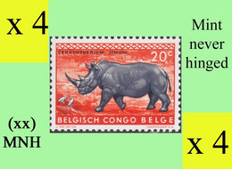 1959 ** BELGIAN CONGO / CONGO BELGE = COB 351 MNH RHINOCEROS :  BLOC OF -4- STAMPS WITH ORIGINAL GUM - Blocks & Sheetlets