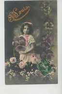 ENFANTS - LITTLE GIRL - MAEDCHEN - Jolie Carte Fantaisie Portrait Fillette Avec Fleurs Pensées "SAINT LOUIS " - Prénoms