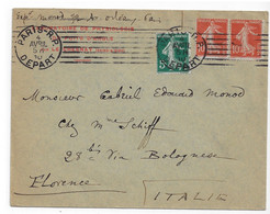 PARIS-R.P. DEPART Lettre Labo Physiologie Le Chesnay 5c 10c Semeuse Yv 137 138 Ob 1910 Meca Krag Dest Florence Italie - Mechanical Postmarks (Other)