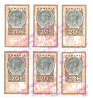 Timbru Fiscal General , Carol Ll  Anul 1937 , Bloc De 6 Timbre - Revenue Stamps