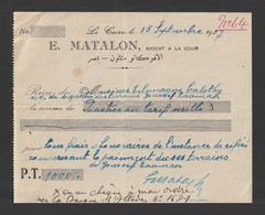 Egypt - 1937 - RARE - Receipt - E. MATALON, Avocat à La Cour - Storia Postale