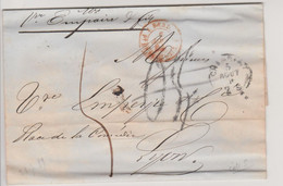 Entrée France Sard. / 2 Pt De Beauvoisin 2 Sur LSC De Chambery Pour Lyon 5 Août 1856 - Entry Postmarks