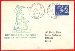 Aa3438 - SWEDEN - Postal History - FIRST FLIGHT COVER Stockholm - Warsaw  1957 - Altri & Non Classificati