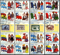 CUBA 1990, HISTORY Of LATIN AMERICA, NATIONAL FLAGS And COSTUMES, COMPLETE USED SERIES With GOOD QUALITY - Gebraucht