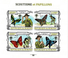 BURUNDI 2013 Mi 3153-3157B KLB BUTTERFLIES & SCOUTING MINT IMPERFORATED MINIATURE SHEET ** - Blokken & Velletjes