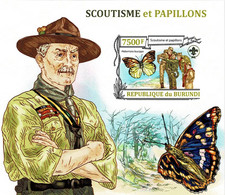 BURUNDI 2013 Mi BL 355B BUTTERFLIES & SCOUTING MINT IMPERFORATED MINIATURE SHEET ** - Blokken & Velletjes