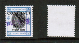 HONG KONG   20 CENT CONTRACT NOTE FISCAL USED (CONDITION AS PER SCAN) (Stamp Scan # 828-7) - Francobollo Fiscali Postali