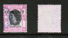 HONG KONG   30 CENT CONTRACT NOTE FISCAL USED (CONDITION AS PER SCAN) (Stamp Scan # 828-8) - Post-fiscaal Zegels