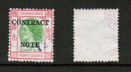 HONG KONG   40 CENT CONTRACT NOTE FISCAL USED THIN (CONDITION AS PER SCAN) (Stamp Scan # 828-10) - Timbres Fiscaux-postaux