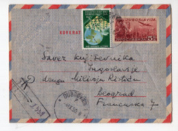 1950. YUGOSLAVIA,CROATIA,DUBROVNIK TO BELGRADE,AIRMAIL,5 DIN REGISTERED COVER + 5 DIN CHESS OLYMPICS STAMP - Luchtpost
