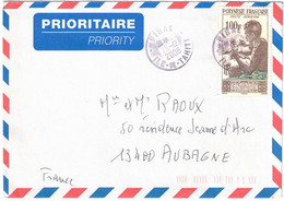 Polynésie Française - Ile De Tahiti - Pirae - Lettre Avion Pour Aubagne (France) - 100f Poste Aérienne Seul Sur Lettre - Covers & Documents