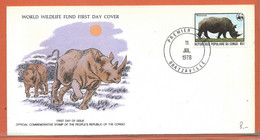 ANIMAUX RHINOCEROS CONGO LETTRE FDC DE 1978 - Stamp Boxes