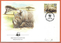 ANIMAUX RHINOCEROS SWAZILAND 4 LETTRES FDC WWF DE 1987 - Stamp Boxes