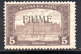 1128.ITALY,HUNGARY,FIUME,1918 5 K. #19 MNH,SIGNED - Fiume & Kupa