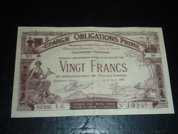 BILLET - EPARGN' OBLIGATIONS PRIME - VINGT FRANCS - VALEURS FRANCAISES D'ETAT CLERMONT-FERRAND (C.N) - Sonstige & Ohne Zuordnung