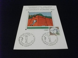 CARTOLINA POSTALE  CAMPIONATI EUROPEI BASEBALL 1991 SOFTBALL FEDERAZIONE ITALIANA ILLUSTRATORE TOMASSI LUCCA - Baseball