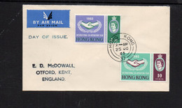 HONG KONG - 1965 -ICY SET OF 2 ON FIRST DAY COVER  TO ENGLAND - Brieven En Documenten