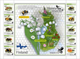 Finland 2022 Honey Insects BeePost Block Of 10 Stamps Mint - Neufs