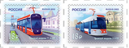 Russia 2022, Municipal Transport Of Russia, Modern Tramcars, XF MNH** - Unused Stamps