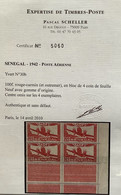 Sénégal 1942 PA 30b MNH ** RRR ! Poste Aérienne 100 F VARIÉTÉ SANS LE BLEU, Tirage 25 ! Certificat Scheller (cert AOF - Luchtpost