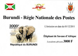 BURUNDI 2011 Mi 2033B AFRICAN SAVANNA ELEPHANT MINT IMPERFORATED MINIATURE SHEET ** - Blocs-feuillets