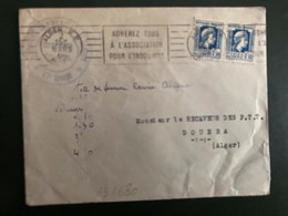 LETTRE TP MARIANNE D'ALGER 1F50 Paire OBL.MEC.2 MARS 46 ALGER RP ADHEREZ TUS A L'ASSOCIATION POUR L'INDOCHINE - 1944 Coq Et Marianne D'Alger