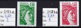 Timbres De Roulette Neufs ** Sabine De Gandon 2103a Et 2104a N° Rouge Au Verso - 1977-1981 Sabine Of Gandon