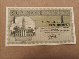 Billete De Suriname 1 Gulden, Año 1986, Nº Bajisimo 0087781482, UNC - Suriname