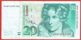 Allemagne - Billet De 20 Deutsche Mark - Annette Von Droste-Hülshoff - 1er Août 1991 - P39a - 20 Deutsche Mark