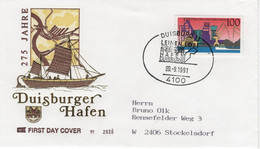 Germany Deutschland 1991 FDC 275 Jahre Rhein-Ruhr-Hafen Duisburg Duisburger, Ship Ships Transport Port - 1991-2000