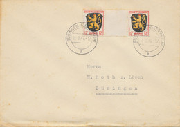 15.2.1946, Wappen 12 Pf Zwischenstegpaar Auf Bedarfsbrief (Stockfleckchen) Mit K2 „BÜSINGEN (OBERRHEIN)“ - Sonstige & Ohne Zuordnung