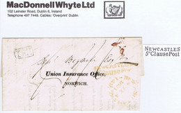 GB Fifth Clause 1821 Orange-yellow "NEWCASTLES/5"Clause Post" On Insurance Lettersheet To Norwich - ...-1840 Precursores