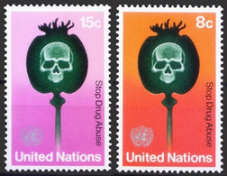 UNO New York 1973 MNH 2v, Stop Drug Abuse, Skull, Health, Medicine - Drugs