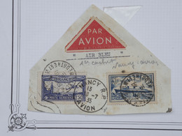 BH9 FRANCE  FRAGMENT  LETTRE 16 7 1935  AIR BLEU .  1ER CACHET  NANCY + +AFFRANCH.  PLAISANT - Premiers Vols