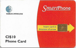 Cayman Isl. - C&W (Chip) - Smart Phone Red (Value At Left), Gem5 Black, 1998, 10$, Used - Iles Cayman